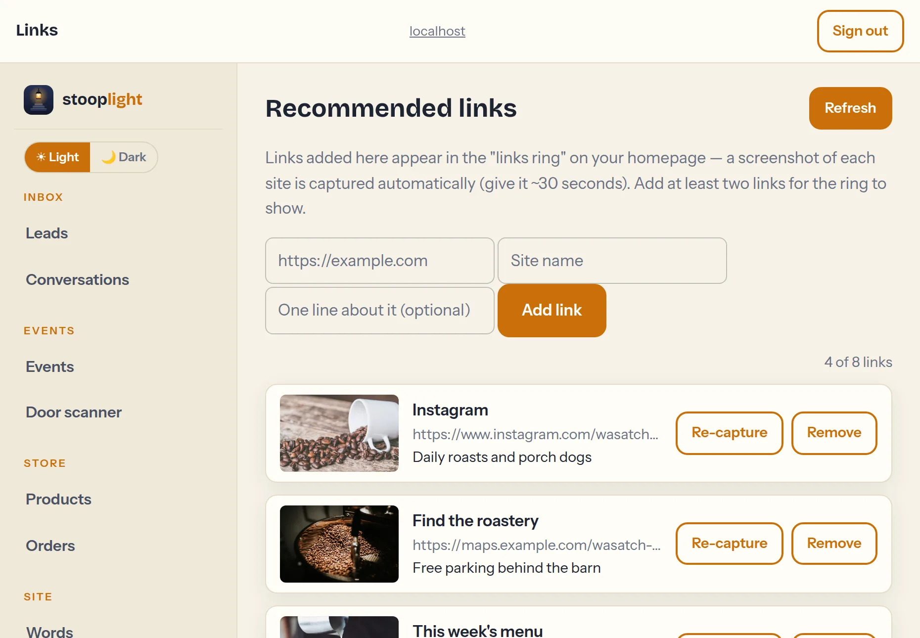 The Links tab