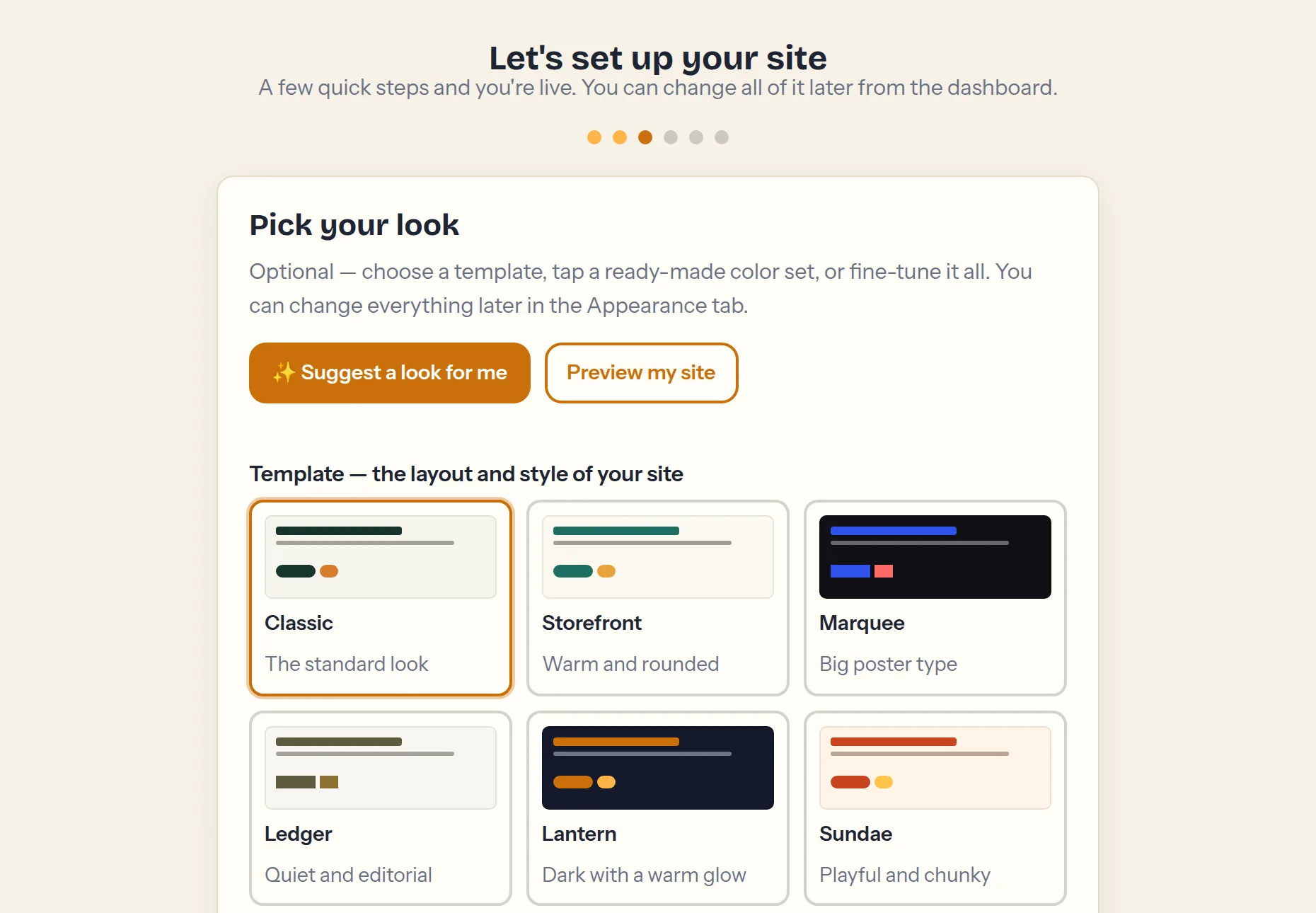 Step 3 — template, colors, and fonts (optional)