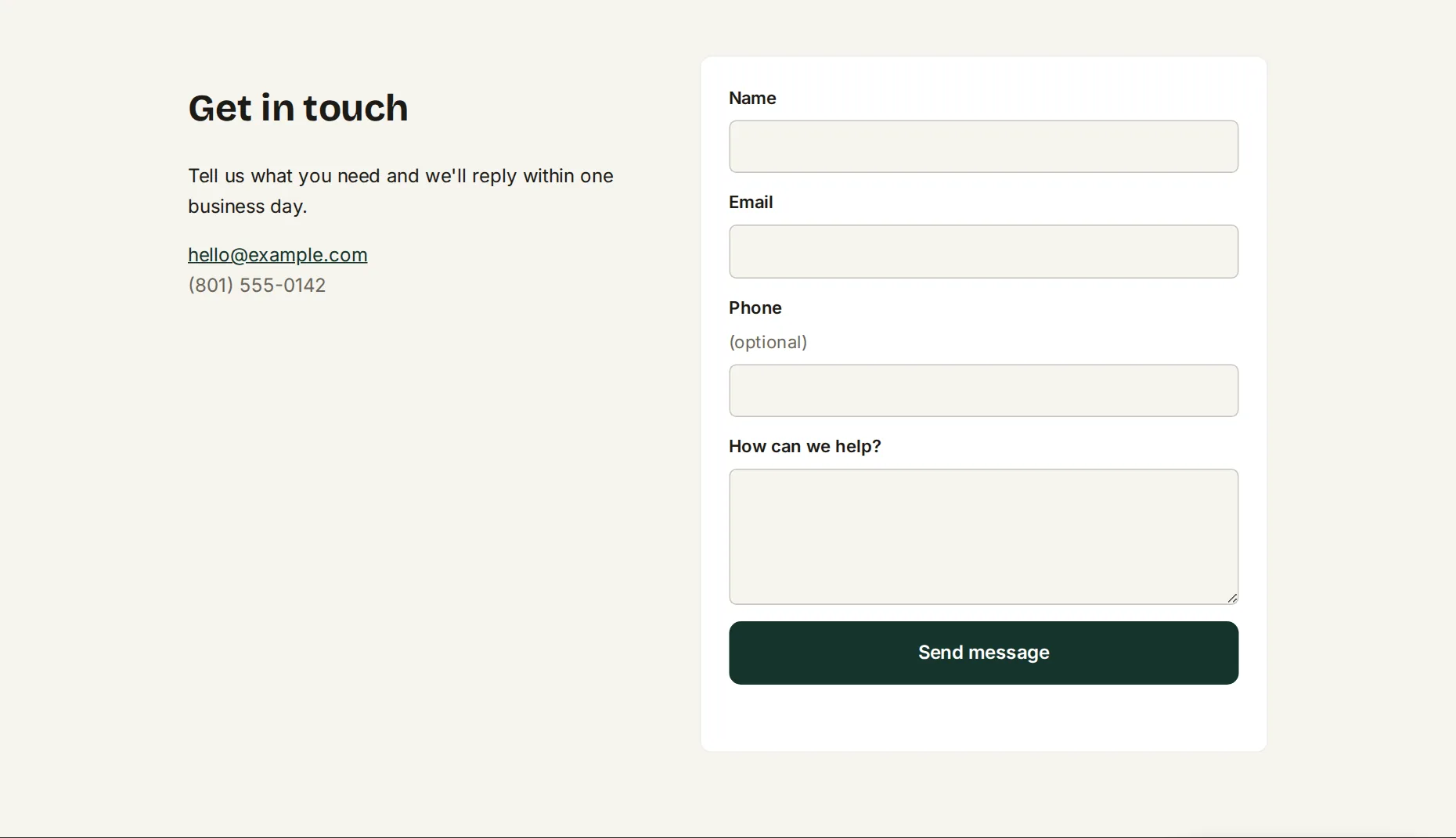 The contact form on the public site