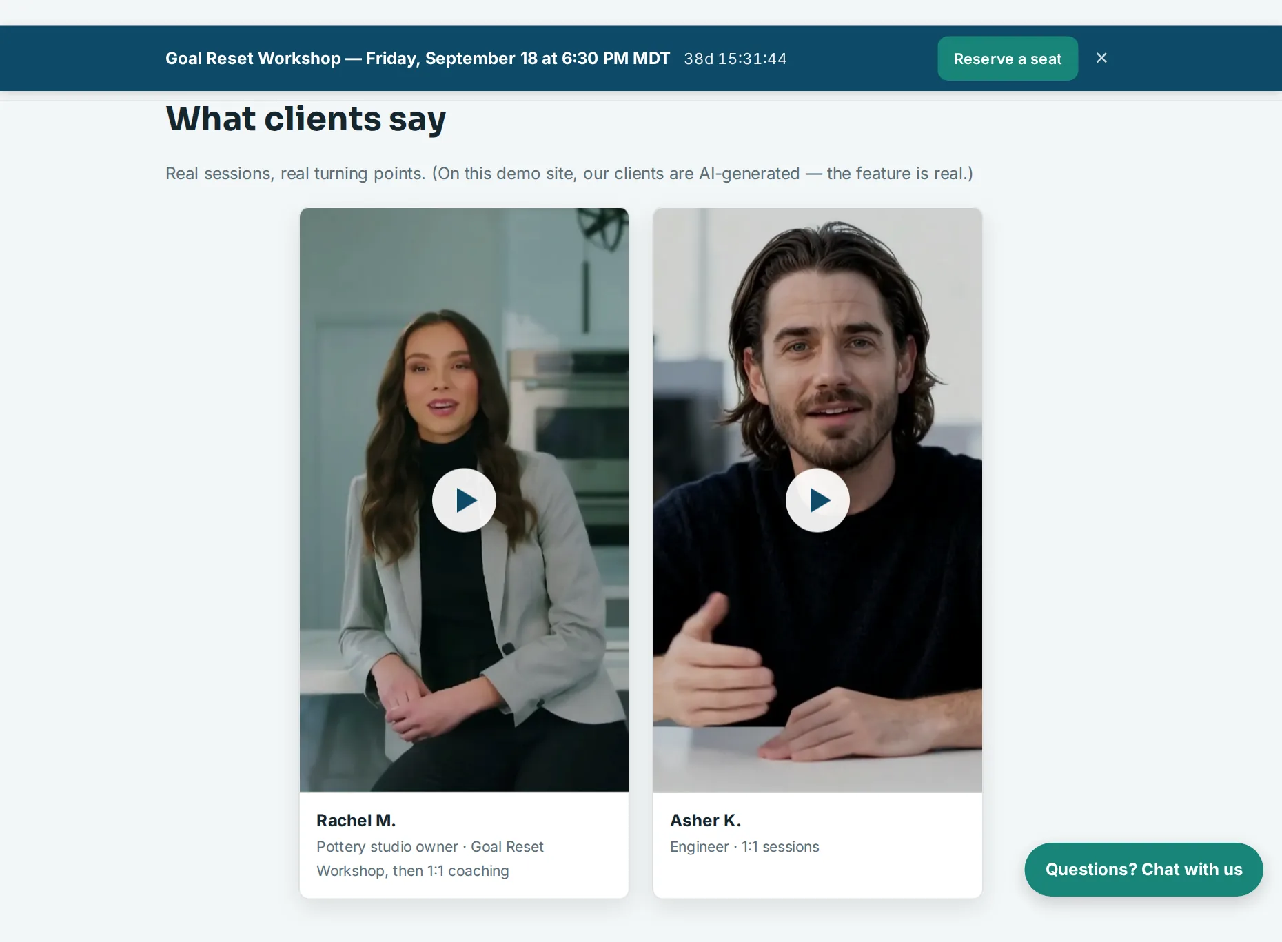 Video testimonials on the public site